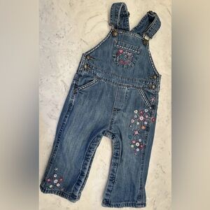 Baby Gap Overalls Baby Sz 18-24M Denim Fleece Hand embroidered Winter Snaps